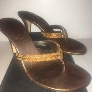 PELLE MODA Bronze Crystal Sandal with 4” Heel